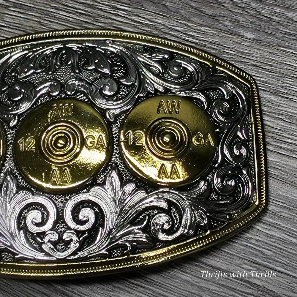 Rare Stainless Steel Belt Buckle - 12 Gauge Shells - Western  AW 12GA AA  - Nice
